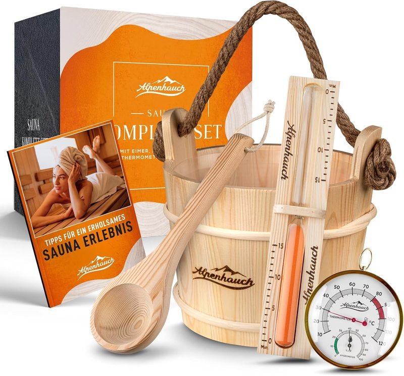 ALPENHAUCH Sauna Eimer mit Kelle aus Naturholz